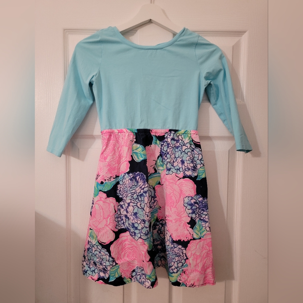 Floral Long Sleeve Dress in Blue and Pink